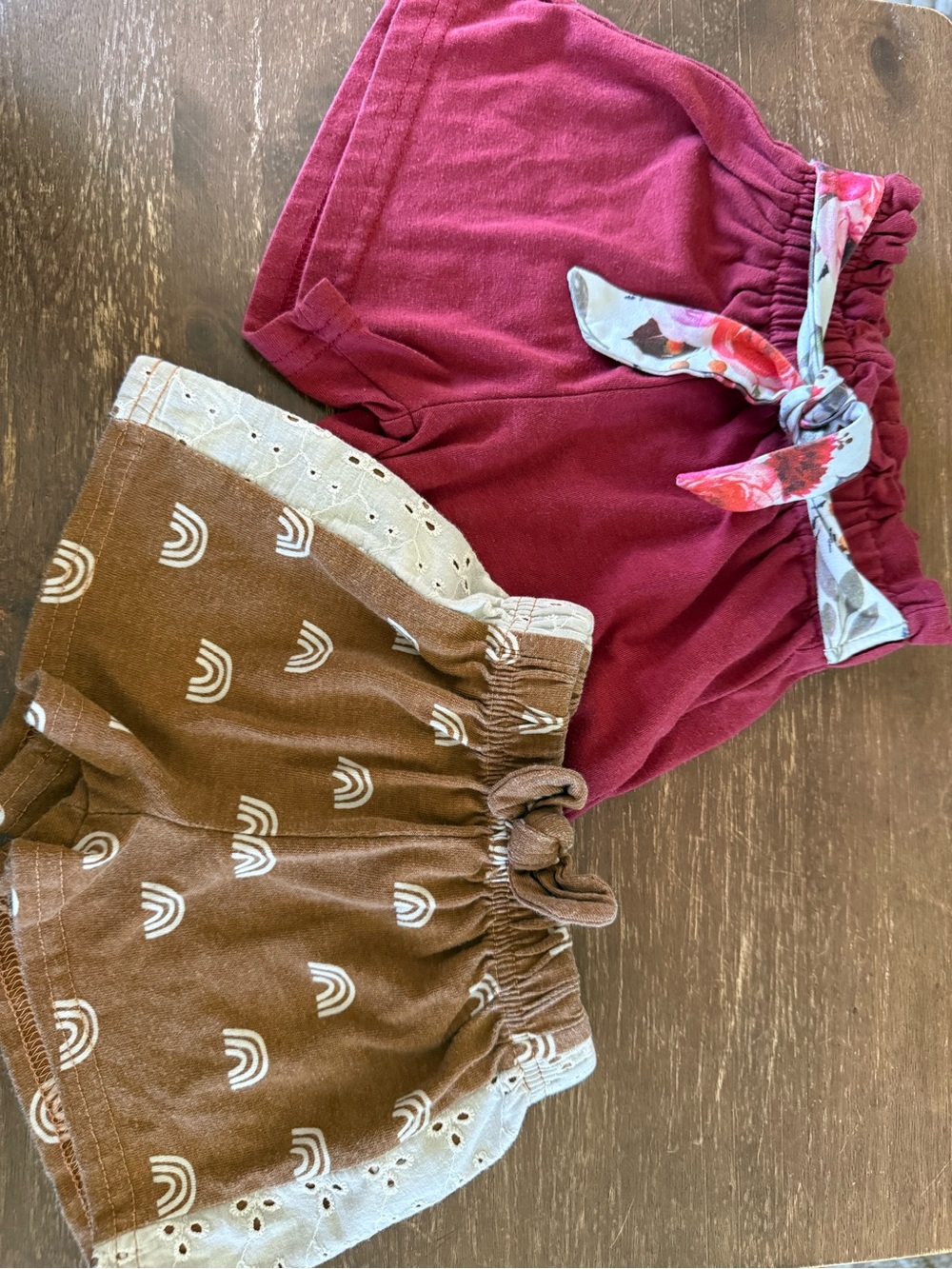 Disney Girls Burgundy and Brown Shorts Set with Floral Tie